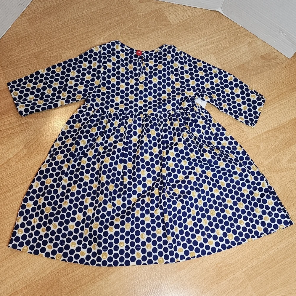 NWT Smiling Button Hedgehog Navy Polka Dot Cotton Dress Pockets‎ Size 5